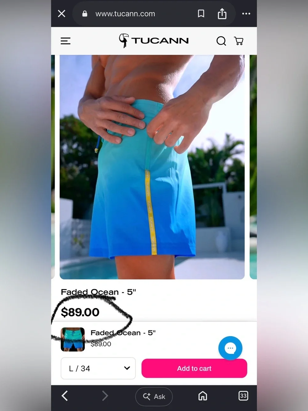 Tucann Swim Trunks Mens Large Faded Ocean Blue Lined Board Shorts 5